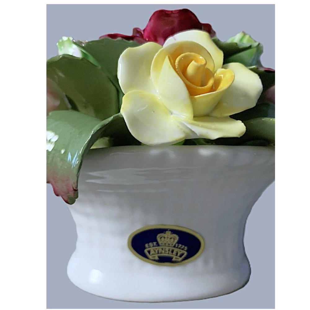 1950s Aynsley June Rose China Flower Basket Bouquet Handcrafted Flowers Label 3"